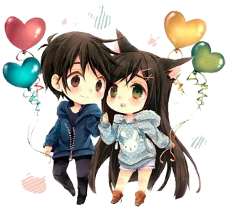 👫 Аниме, Чиби, Милый, Мультфильм, Пара, Каваий, Шары telegram sticker