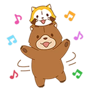 👯 animale, orso, tanuki, musica, cartone animato, carino, kawaii telegram sticker