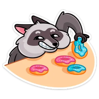 🍩 rakun, donat, makanan, manisan, hidangan penutup, binatang, kartun telegram sticker