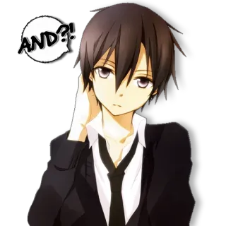 😐 AND?! anime, question, boy, and, cartoon, sticker telegram sticker