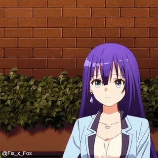 😧 cô gái anime, tóc tím, anime, hoạt hình, nhân vật whatsapp sticker