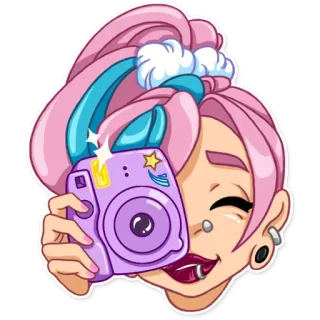 📸 kamera, fotograf, mädchen, pinke haare, cartoon, aufkleber, stil telegram sticker