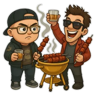 🥃 Grillen, Barbecue, Essen, Getränk, Feier, Freunde, Party telegram sticker