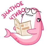 📰 hiu, merah muda, membaca, kacamata, lucu, kartun whatsapp sticker