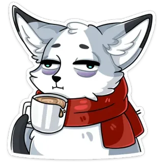 ☕️ lis, kawa, szalik, zwierzę, słodkie, naklejka telegram sticker
