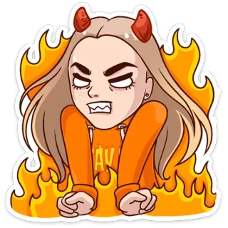 😡 AVA diable, feu, dessin animé, en colère, fille, cornes telegram sticker