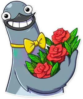 😬 Paloma, Pájaro, Rosas, Flores, Pajarita, Dibujos animados, Pegatina telegram sticker