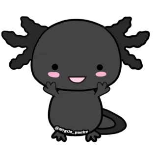 😋 ajolote, anfibio, lindo, dibujo animado, negro, animal, méxico whatsapp sticker