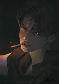 🚬 Fumo, Sigaretta, Ritratto, Uomo, Scuro, Arte telegram sticker