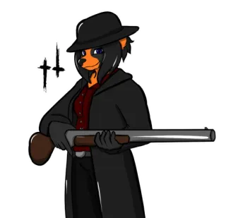 🔫 Furry, Waffe, Pistole, Schrotflinte, Mantel, Hut, OC telegram sticker