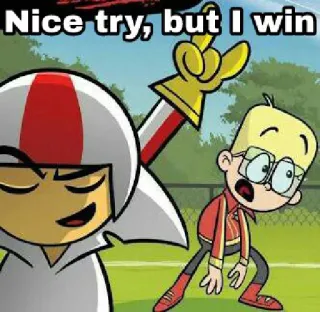 😌 Kick Buttowski Kick Buttowski: Suburban Daredevil Nice try, but I win мультфильм, победа, анимированный, сорвиголова, соревнование telegram sticker