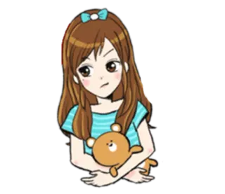 😠 girl, cartoon, cute, kawaii, brown hair, bear, teddy bear telegram sticker