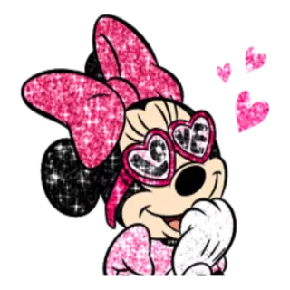😍 Minnie Mouse LOVE Minnie Maus, Disney, Cartoon, Liebe, Herzen, Rosa, Glitzer, Animation, Figur telegram sticker
