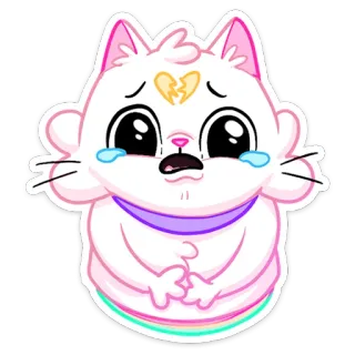 😢 gatto, triste, piangere, cuore spezzato, carino, cartone animato, kawaii, adesivo telegram sticker