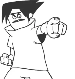 👇 cartoon, pointing, angry, character, illustration, black and white telegram sticker