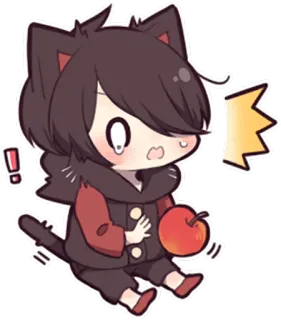 🍎 gatto, chibi, carino, anime, mela, kawaii, cartone animato whatsapp sticker