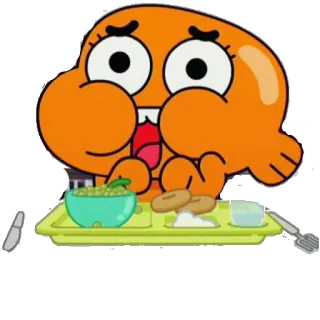 🙂 Darwin Watterson The Amazing World of Gumball Cartoon, animiert, essen, Mittagstablett, Fisch, orange, The Amazing World of Gumball whatsapp sticker