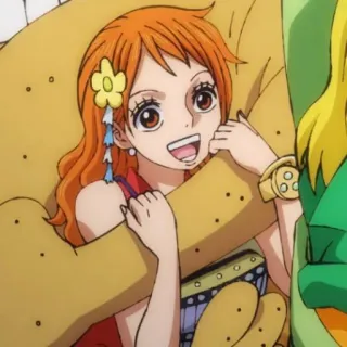😄 Nami One Piece 动漫, 海盗, 女性, 微笑, 橙色头发 telegram sticker