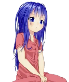 😶 Anime, Mädchen, Pyjama, blaue Haare, Cartoon telegram sticker