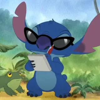 ❣️ Stitch Lilo & Stitch Obcy, Niebieski, Okulary przeciwsłoneczne, Pismo, Żaba telegram sticker