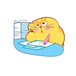 😒 cartoon, cat, writing, tired, office telegram sticker