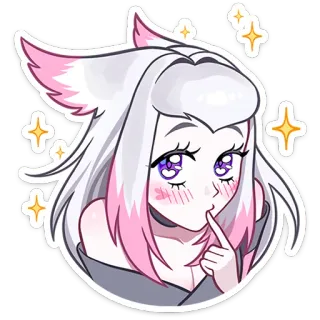🥺 动漫女孩, 狐狸耳朵, 卡哇伊, 脸红, 可爱, 闪光 telegram sticker