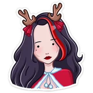 😳 natal, musim dingin, perayaan, gadis, rusa kutub, kartun telegram sticker