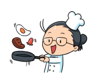 🍳 厨师, 烹饪, 食物, 鸡蛋, 香肠, 卡通, 煎锅 telegram sticker