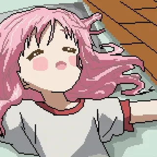 💤 animé, fille, cheveux roses, couchée, pixel art, dormir whatsapp sticker