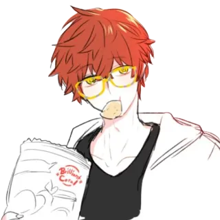 😗 Brilliant Coral anime, chips, glasses, red hair, snack telegram sticker