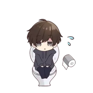 😨 anime, toilet, chibi, exhausted, sad telegram sticker