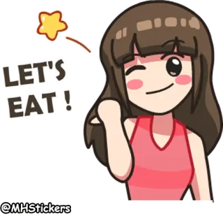 😋 LET'S EAT! cartoon, cute, girl, food, eat telegram sticker