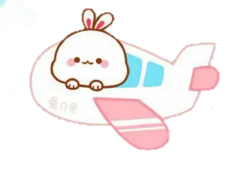 🐰 토끼, 비행기, 귀여운, 카와이, 만화, 스티커 telegram sticker