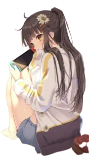 🙃 ragazza anime, carina, margherita, seduta, gaming telegram sticker