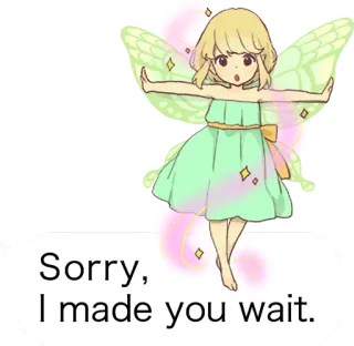 😓 Sorry, I made you wait. 妖精, 謝罪, 翼, 可愛い, カワイイ telegram sticker