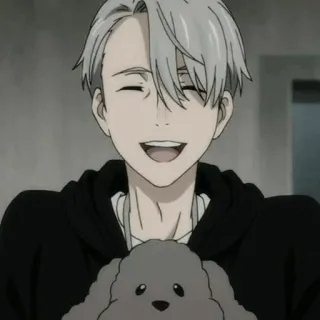 ⛓ Viktor Nikiforov Yuri!!! on Ice Anime, Cartoon, Fröhlich, Lächelnd, Graue Haare telegram sticker