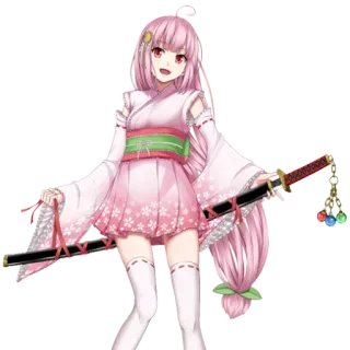 🎐 Anime, Mädchen, Kimono, Pinke Haare, Schwert, Katana telegram sticker