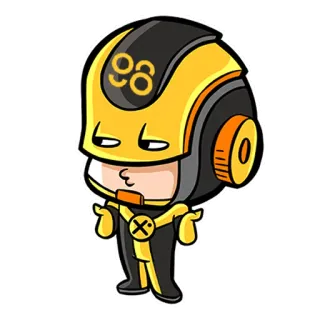 😗 Cartoon, Figur, Helm, Gelb, Schwarz, Süß, Maskottchen, Illustration telegram sticker