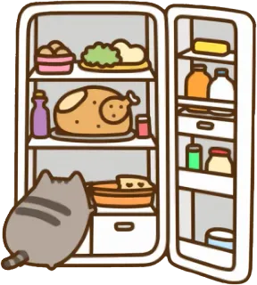 🍽 Pusheen Katze, Kühlschrank, Essen, Cartoon telegram sticker
