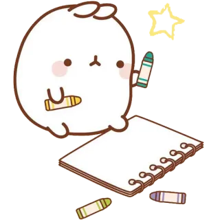 🎨 molang, pui pui, kawaii, rabbit, drawing, crayons telegram sticker