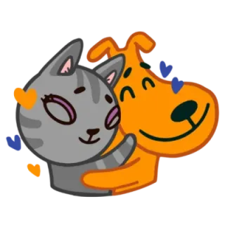 🤗 gato, cão, amor, abraço, desenho animado, animal, amizade, fofo telegram sticker