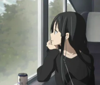 ☺️ Anime, Ragazza, Treno, Finestra, Cuffie telegram sticker