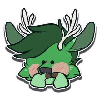 👉 олень, животное, мультфильм, милый, рога, зеленый telegram sticker
