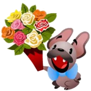 ❤ cachorro, buquê, flores, desenho animado, fofo, animal telegram sticker