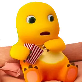 🤤 dinosaurier, cartoon, popcorn, couch, fernsehen, gelb telegram sticker