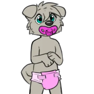 🍼 furry, anthropomorphic, dog, diaper, pacifier, cute, cartoon, infant, abdl whatsapp sticker