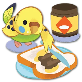 🍞 鸟, 虎皮鹦鹉, 吐司, 食物, 卡通, 鹦鹉, 可爱 telegram sticker