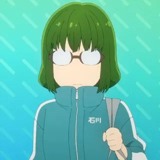 ✏️ 石川 Anime, Gafas, Chica, Pelo verde, Uniforme escolar telegram sticker