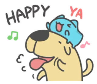 😄 HAPPY YA chien, joyeux, mignon, dessin animé, animal, animé whatsapp sticker