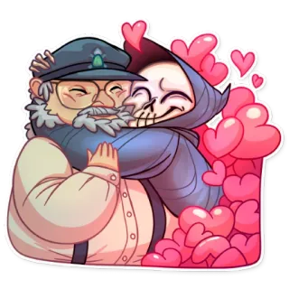 ☠ abraço, amor, morte, corações, afeição, desenho animado telegram sticker